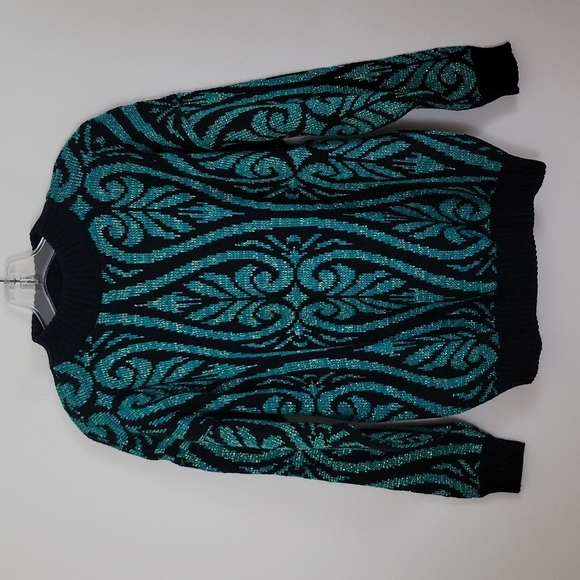 G. F. C. Sweaters - Vintage G. F. C. Green & Black Sparkly Mock Neck Sweater M